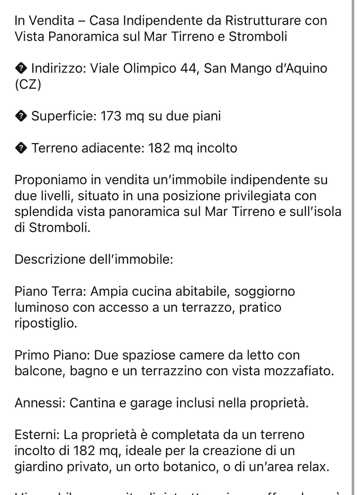 Home for Renovation 173m² Calabria - View of the Tyrrhenian Sea and Stromboli, Close to Lamezia Terme.